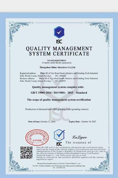 CHINA ZHENGZHOU SHINE ABRASIVES CO.,LTD certificaciones